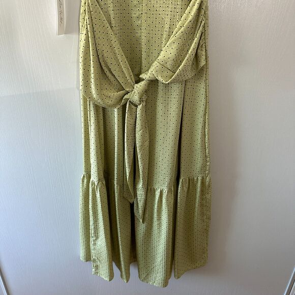 Love, Whit Citron Dot Midi Maxi Dress Womens Tie Waist‎ Green Whitney Port Sz M - Picture 12 of 13